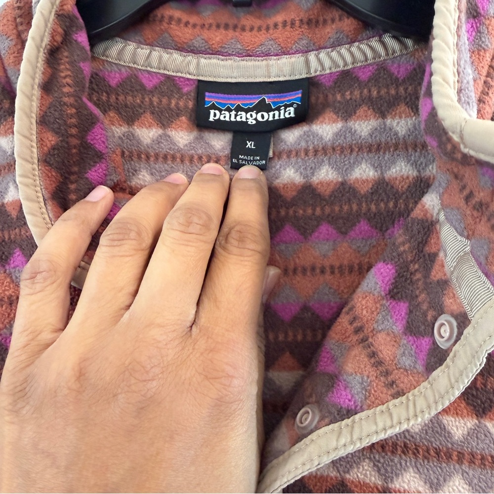 Patagonia Women’s Micro-D Snap-T Fleece in Pink Diamond Stripe Sisu Brown sz XL - Picture 6 of 11